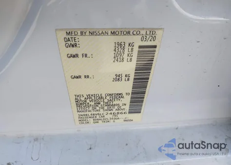 2020 Nissan Altima S Fwd from USA, damaged, VIN 1N4BL4BV6LC246866